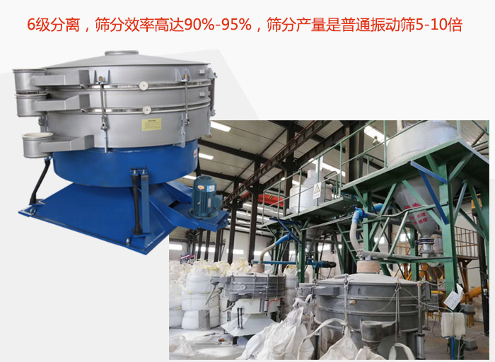 搖擺篩采用6級分離，篩分效率高達90%-95%，篩分產(chǎn)量是普通振動篩5-10倍
