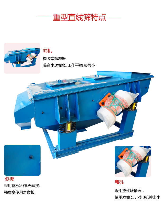 重型直線篩：篩機(jī)，側(cè)板，電機(jī)展示圖