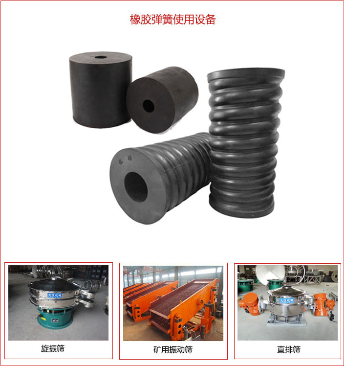 橡膠彈簧適用設(shè)備：旋振篩，礦用振動(dòng)篩，直排篩等