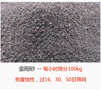 篩分金剛砂每小時(shí)100kg，有腐蝕性，過16、30、50目篩網(wǎng)