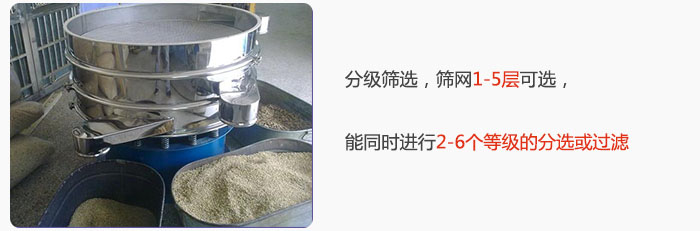 分級篩選，可篩1至5層篩網(wǎng)，能同時進行2至6個等級的分選或過濾