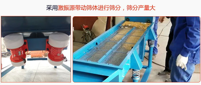 采用激振源帶動篩體進(jìn)行篩分，篩分產(chǎn)量大。