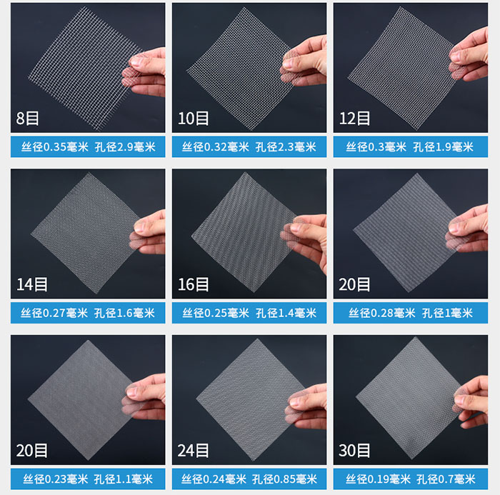 8目-30目金屬絲編織網(wǎng)對(duì)應(yīng)的絲徑，孔徑圖片展示