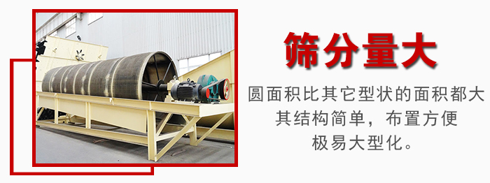 滾筒篩篩分產(chǎn)量大，產(chǎn)量可達200噸/時