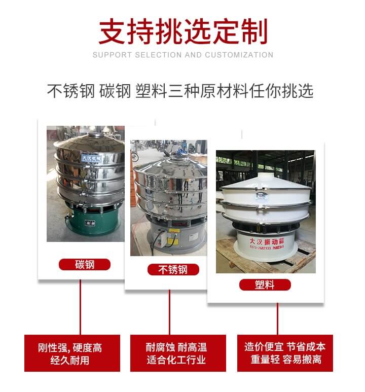 旋振篩可配置一到四層的篩網(wǎng)。旋振篩的篩分效率高，篩分精度高，篩分率高達96%。