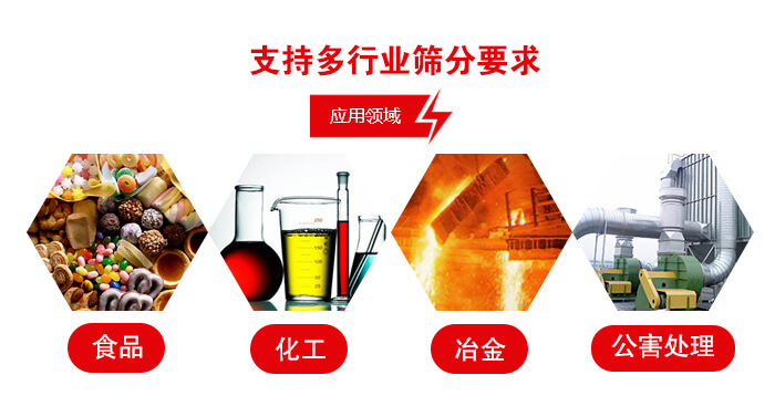 旋振篩適用的行業(yè)：食品行業(yè)，化工行業(yè)，冶金行業(yè)，公害處理等。