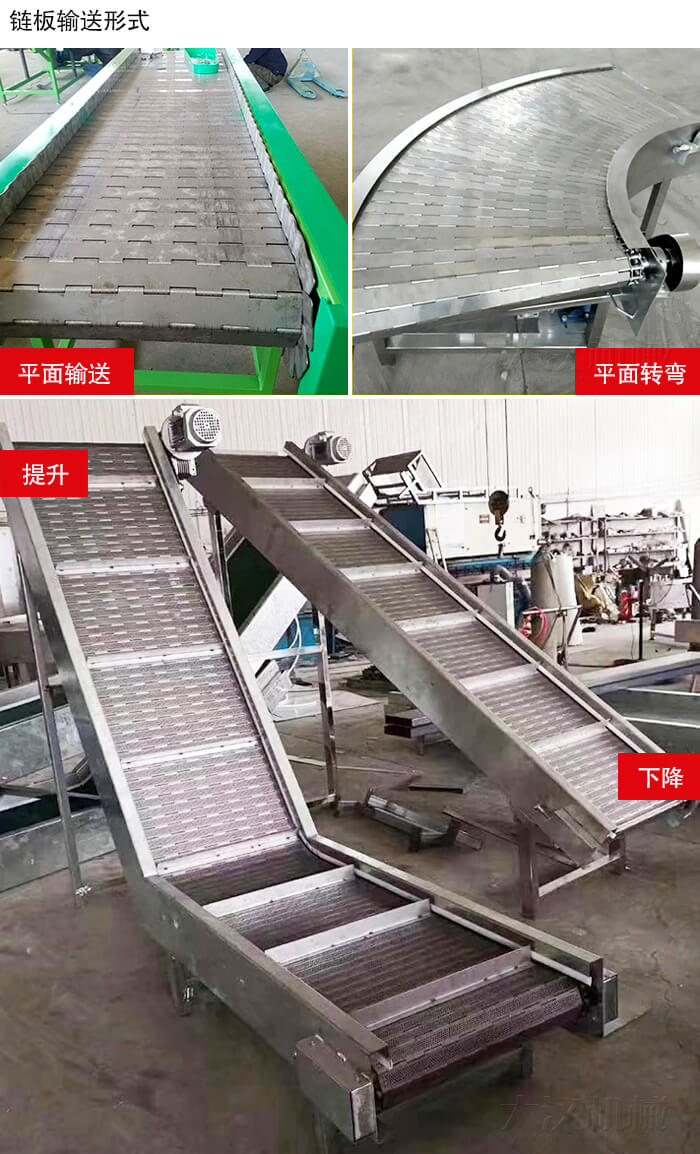 鏈板輸送機(jī)平面輸送，平面拐彎，提升等運(yùn)行現(xiàn)場(chǎng)圖片