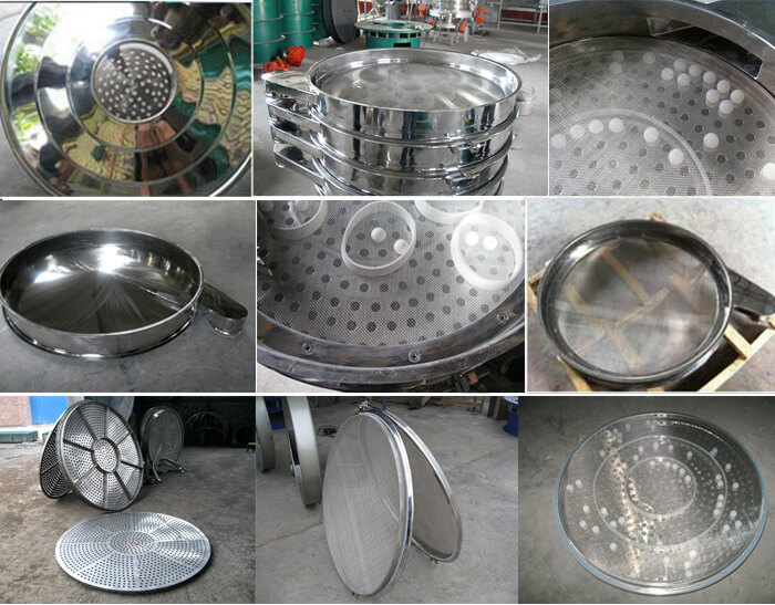 食品振動(dòng)篩細(xì)節(jié)展示：防塵蓋，篩框，網(wǎng)架，底框等。